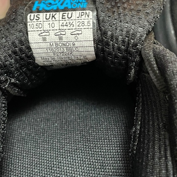 Hoka One One Bondi 9 Shoes Mens Size 10.5D Triple Black 1162013-BBLC NEW - Picture 8 of 10